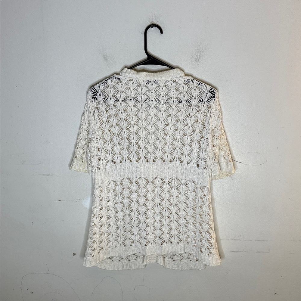 LOFT Cream Knit Women's Short Sleeve Button Front Cardigan Size Large - Picture 4 of 4